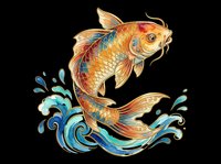 Ornamental koi fish with flowing fins and decorative water splashes, isolated on transparent background. Ready for t-shirt designs, clipart, stickers, sublimation, and print-on-demand products.