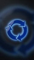 Blue glowing recycling symbol with neon light effect on dark background for environmental sustainability and eco-friendly business concepts.