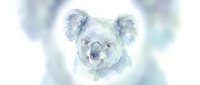 Watercolor portrait of a koala with soft blue and green tones, featuring delicate brushstrokes and a dreamy, ethereal quality suitable for wildlife art, nursery decor, and nature-themed designs.