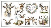 Domestic goat head and full body poses with jumping and standing positions, isolated on white background, ready for clipart, t-shirt design, and graphic design projects.