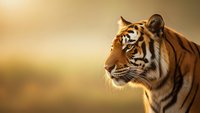 Majestic tiger portrait in golden sunlight with warm bokeh background for wildlife photography and nature conservation campaigns.