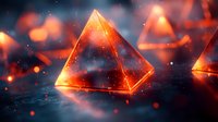 Glowing orange pyramid shapes with magical sparkles floating in dark mystical space, creating atmospheric mood for spiritual and esoteric designs.