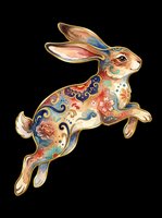 Ornate decorative rabbit with intricate floral patterns, gold accents, and vibrant colors isolated on transparent background. Ready for t-shirt design, clipart, stickers, and print-on-demand products.