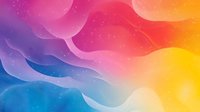 Vibrant abstract background with flowing waves in pink, purple, blue, orange and yellow gradient colors featuring subtle sparkle effects and soft bokeh elements.