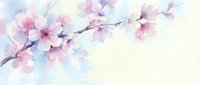 Delicate watercolor cherry blossom branch with soft pink and purple flowers on light background for spring designs and feminine projects.