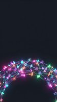 Glowing neon network nodes connected by luminous lines in magenta, cyan, and gold against dark background. Represents digital connectivity, data transfer, and technology infrastructure for web design and innovation concepts.