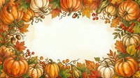 Autumn harvest frame with orange and white pumpkins, fall leaves, and berries arranged on cream background. Seasonal border design for thanksgiving, autumn celebrations, and harvest-themed projects.