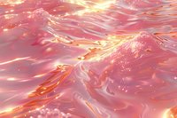 Abstract pink and gold liquid surface with rippling waves and glossy texture, creating a luxurious metallic effect for cosmetic or fashion backgrounds.
