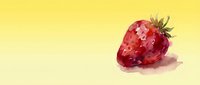 Watercolor strawberry on a soft yellow background, showcasing vibrant red tones and delicate brushstrokes for food, kitchen, or summer designs.