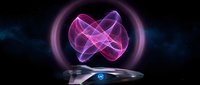 Holographic infinity symbol glowing in magenta and purple tones emerges from futuristic device with blue light, representing technology, innovation, and digital transformation for sci-fi designs.