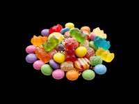 Colorful mixed candy pile with gummy bears, jelly sweets, and sugar-coated treats, isolated on transparent background, ready for stickers, t-shirt design, and print on demand.