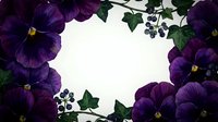 Purple pansy flowers with green leaves creating decorative border frame on white background for spring garden design and floral arrangements.