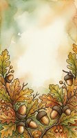 Watercolor autumn border with oak leaves, acorns, and berries on isolated background. Seasonal frame design for fall invitations, greeting cards, and creative projects.