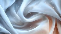 Elegant white silk fabric swirling in spiral pattern with soft orange glow and scattered light sparkles creates luxurious abstract background texture.