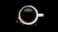 Overhead view of steaming black coffee in white ceramic cup with scattered roasted beans isolated on transparent background, ready for t-shirt designs, clipart, and print-on-demand products.