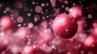 Red glowing Christmas ball with sparkles and bokeh lights on dark background, festive holiday decoration for winter season celebration.