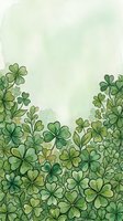 Watercolor green shamrock and clover border with soft pastel background, perfect for St. Patricks Day greeting cards and seasonal designs.