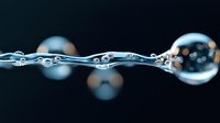 Macro photography of water surface tension with air bubbles creating a delicate chain-like formation against dark background, showcasing liquid dynamics and natural patterns.