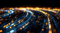 Abstract curved light trails and bokeh effect creating futuristic technology concept for digital transformation and connectivity.