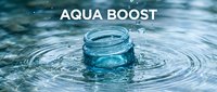 Transparent jar with water droplets creating ripples in blue liquid, representing hydration and wellness products for skincare and beverage marketing.