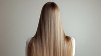 Straight blonde hair from behind on neutral background, showcasing smooth texture and healthy shine after salon treatment.