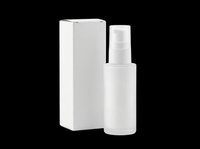 Frosted pump dispenser bottle with white box packaging, isolated on transparent background. Ready for cosmetic branding, T-shirt design, stickers, and print on demand use.