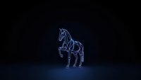 Glowing blue neon horse outline on dark background. Digital art concept for technology, gaming, and futuristic design projects.
