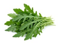 Fresh arugula leaves isolated on white background, ready for culinary design projects, food packaging, restaurant menus, and healthy eating concepts.