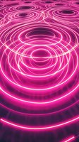 Glowing pink neon circles create hypnotic ripple effect against dark background, forming dynamic concentric pattern with bright light trails and depth perspective.