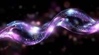 Magical cosmic wave with glowing purple and blue energy stream, sparkling particles and light effects on black background. Abstract space design element.