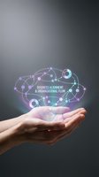 Hand holding glowing network cloud with business alignment and organizational flow concept for digital transformation and corporate strategy.