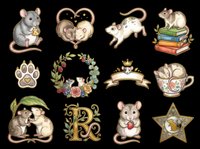 Cute rat and mouse characters with decorative elements isolated on transparent background, ready for t-shirt design, stickers, clipart, sublimation and print-on-demand projects.