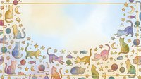 Colorful cat border frame with playful kittens, yarn balls and paw prints on cream background for pet-themed designs and greeting cards.