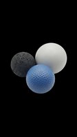 Three sport balls in blue, black, and gray isolated on transparent background, ready for clipart, stickers, print on demand, sublimation, and t-shirt design use.