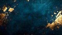 Luxurious dark teal blue textured background with gold metallic foil splatter effect and grunge elements. Abstract design for luxury branding and elegant decor.
