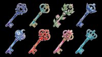 Decorative ornamental keys with floral and vintage designs isolated on transparent background, ready for clipart, t-shirt designs, stickers, sublimation and print-on-demand projects.