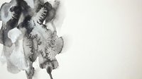Abstract black and gray watercolor ink blots on white background creating organic flowing shapes for modern art design projects.