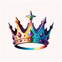 Royal crown with rainbow metallic gradient and star on top, featuring geometric jewels and pointed peaks on isolated background for luxury branding designs.