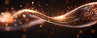 Glowing golden wave with sparkling particles and light trails flowing on dark background, creating magical atmospheric effect. Abstract motion design.