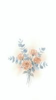 Watercolor bouquet of peach roses with eucalyptus leaves on white background, isolated floral arrangement for wedding invitations, greeting cards, and design projects.