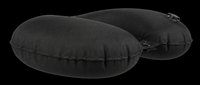 Pair of black inflatable neck pillows isolated on transparent background, ready for travel product design, t-shirt graphics, print-on-demand merchandise, sublimation projects, and digital clipart applications.