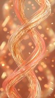 Twisted golden and coral ribbons with sparkling particles create an elegant flowing design against a warm bokeh background, suitable for luxury branding, cosmetics packaging, and premium product presentations.