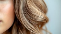 Soft wavy blonde balayage hair close-up showing natural highlights and professional styling technique on light background. Perfect for beauty and hair salon advertising.