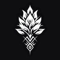 Stylized white lotus flower with geometric tribal elements on black background. Isolated decorative floral symbol for logo design, tattoo art and spiritual concepts.