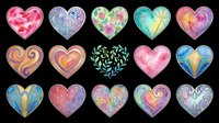 Colorful heart shapes with decorative patterns, isolated on transparent background. Ready for t-shirt designs, stickers, clipart, sublimation, print-on-demand products, and digital crafts.
