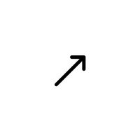 Black diagonal arrow pointing up and right on white background, isolated graphic element for interface design and directional indicators.