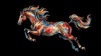 Colorful galloping horse with ornate swirl patterns, isolated on transparent background, ready for t-shirt design, stickers, sublimation, and print on demand projects.
