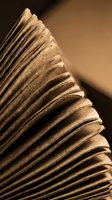 Aged book pages fanned open showing worn edges and weathered paper texture in warm sepia tones for vintage literary and educational projects.