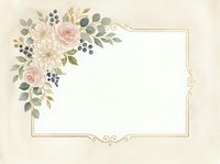 Elegant floral corner arrangement with roses, dahlias, and berries on cream background with decorative gold frame border, isolated and ready for invitations, cards, and design projects.