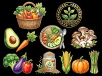 Organic farm fresh vegetables and produce collection isolated on transparent background, ready for t-shirt design, clipart, stickers, print-on-demand products and sublimation projects.